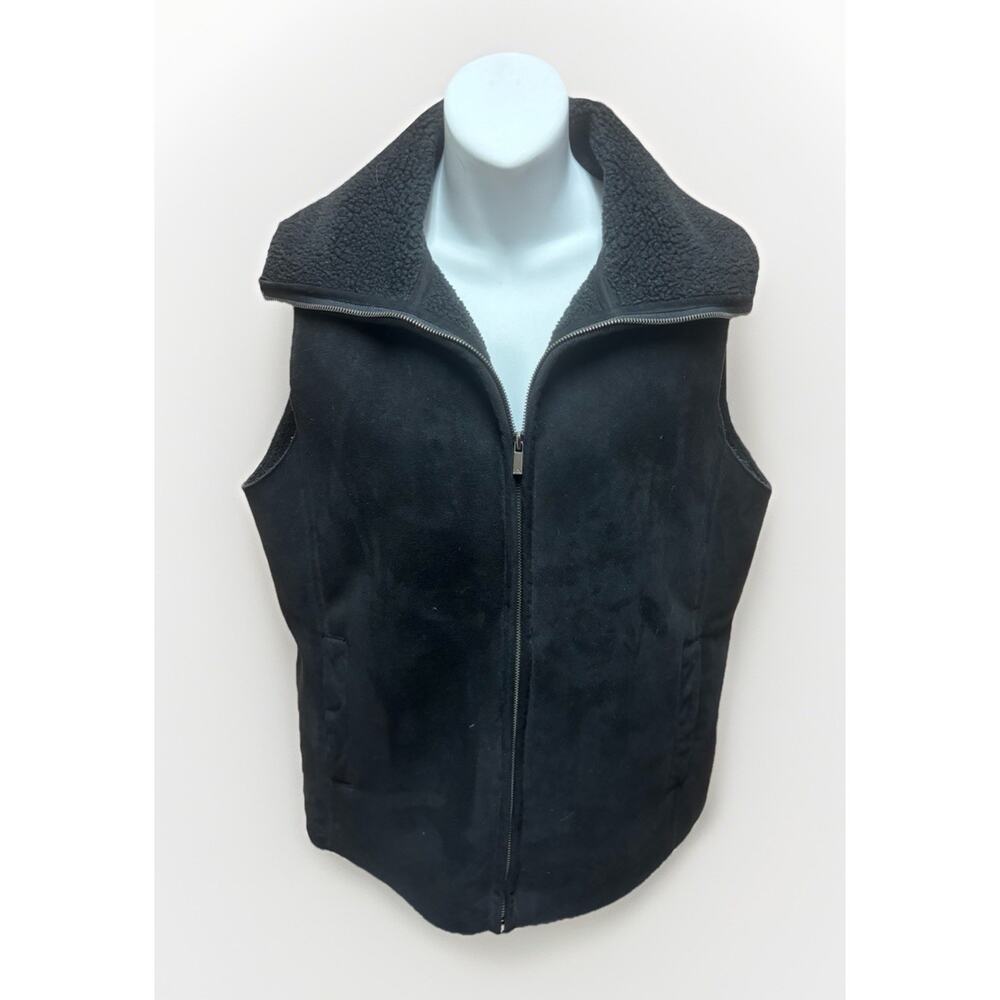Lauren Ralph Lauren Womens Full Zip Vest Medium Black Fleece Lined